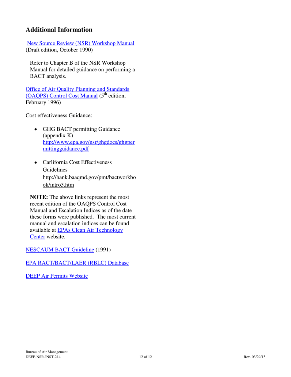 Instructions for Form DEEP-NSR-APP-214A, DEEP-NSR-APP-214B, DEEP-NSR-APP-214C, DEEP-NSR-APP-214D Attachment G, G1, G2, G3 - Connecticut, Page 12