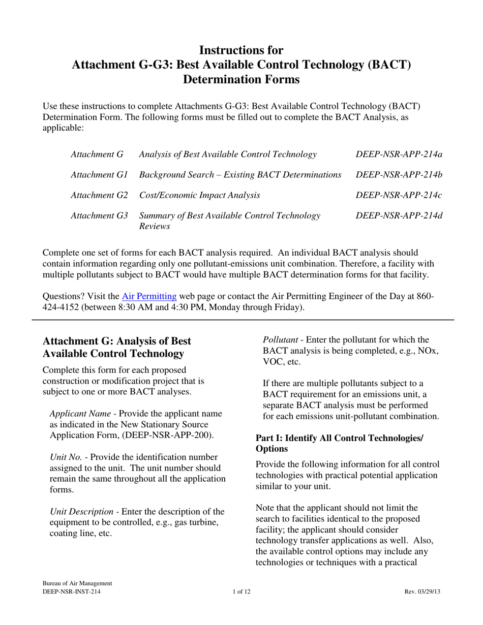 Instructions for Form DEEP-NSR-APP-214A, DEEP-NSR-APP-214B, DEEP-NSR-APP-214C, DEEP-NSR-APP-214D Attachment G, G1, G2, G3 - Connecticut, Page 1