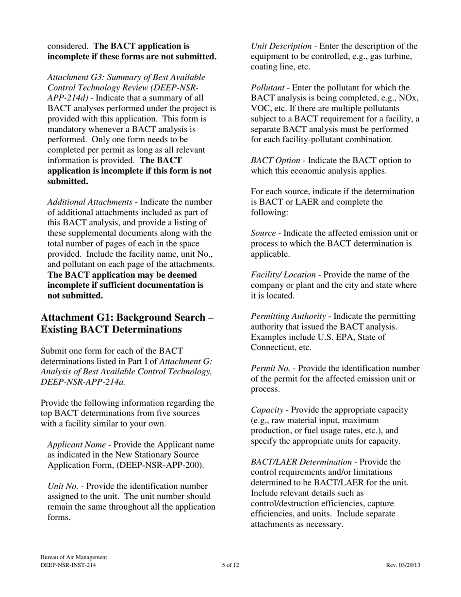 Instructions for Form DEEP-NSR-APP-214A, DEEP-NSR-APP-214B, DEEP-NSR-APP-214C, DEEP-NSR-APP-214D Attachment G, G1, G2, G3 - Connecticut, Page 5