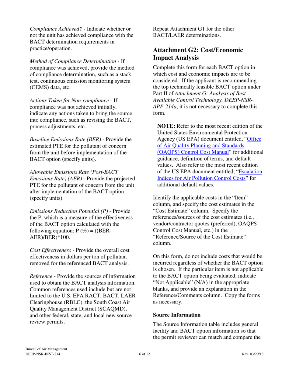 Instructions for Form DEEP-NSR-APP-214A, DEEP-NSR-APP-214B, DEEP-NSR-APP-214C, DEEP-NSR-APP-214D Attachment G, G1, G2, G3 - Connecticut, Page 6