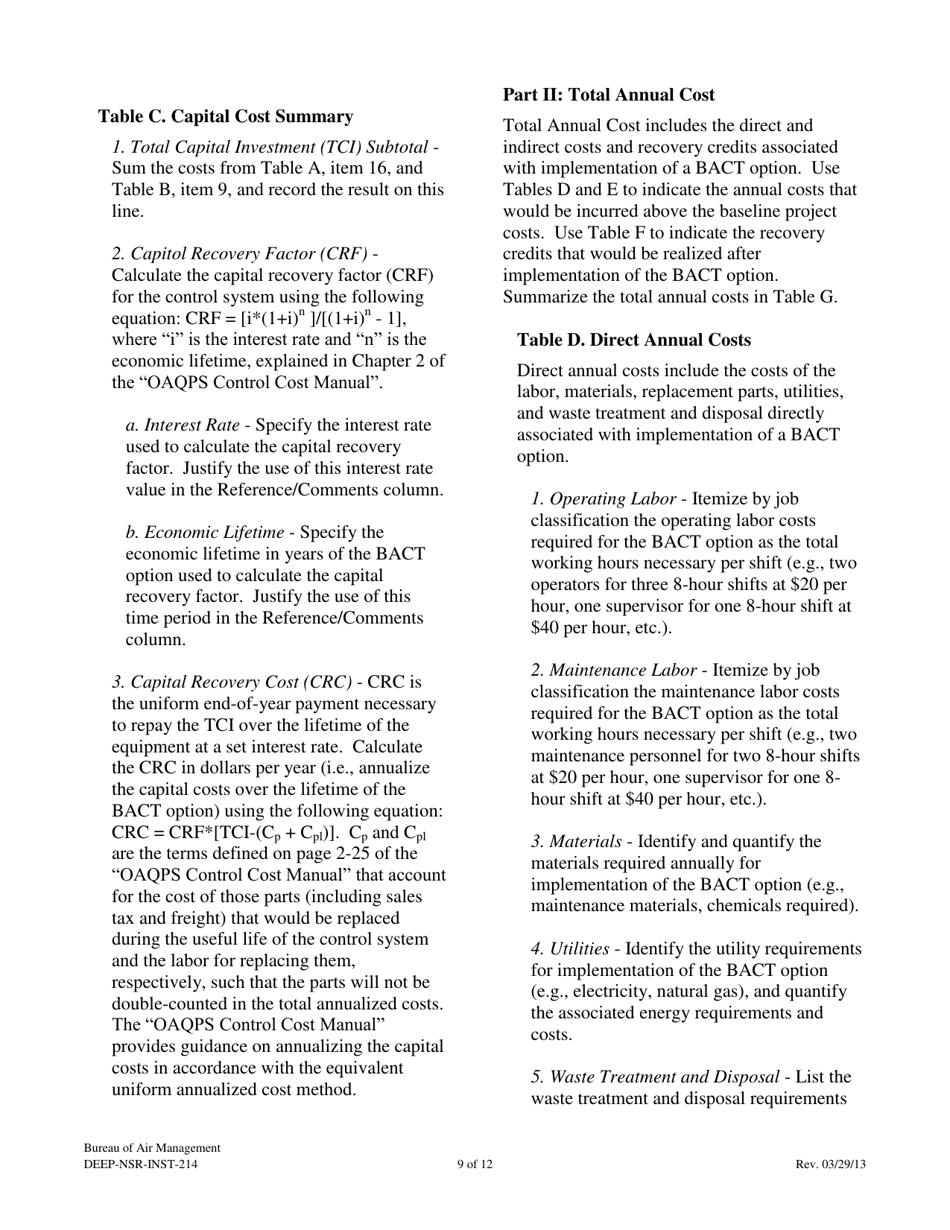 Instructions for Form DEEP-NSR-APP-214A, DEEP-NSR-APP-214B, DEEP-NSR-APP-214C, DEEP-NSR-APP-214D Attachment G, G1, G2, G3 - Connecticut, Page 9