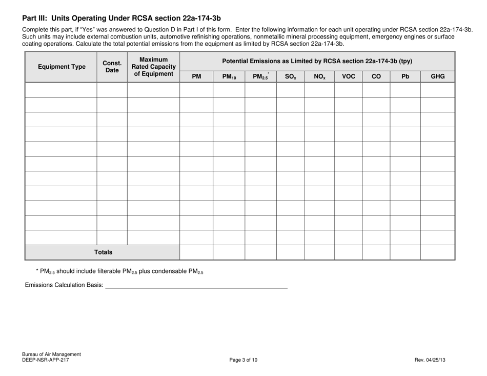 Form DEEP-NSR-APP-217 Attachment F Premises Information Form - Connecticut, Page 3