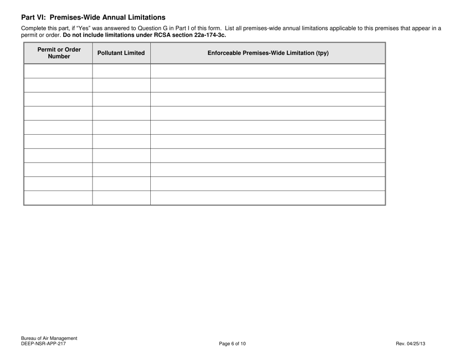 Form DEEP-NSR-APP-217 Attachment F Premises Information Form - Connecticut, Page 6