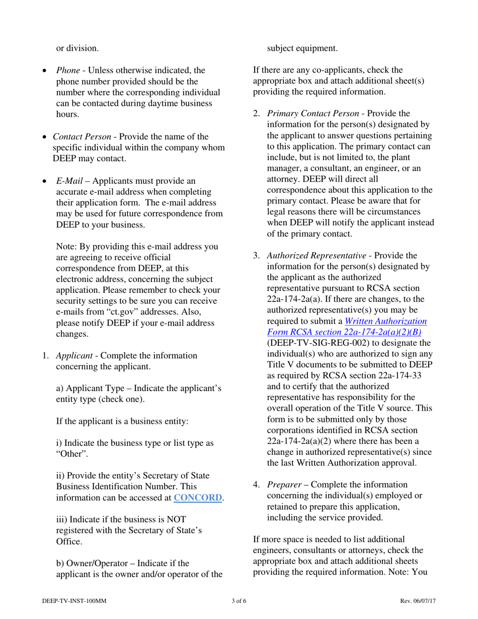 Instructions for Form DEEP-TV-APP-100MM Minor Modification Application for an Existing Title V Permit - Connecticut, Page 3