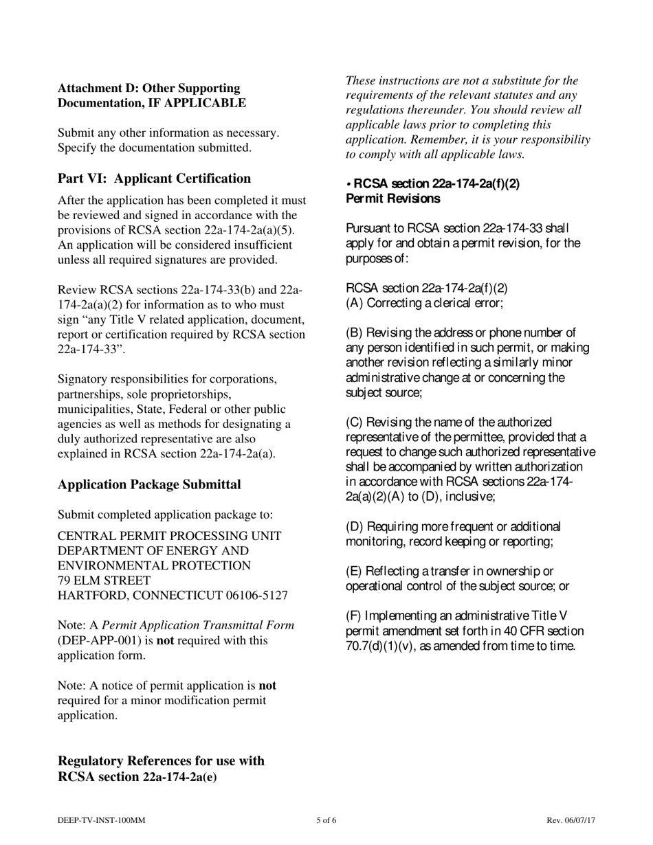 Instructions for Form DEEP-TV-APP-100MM Minor Modification Application for an Existing Title V Permit - Connecticut, Page 5