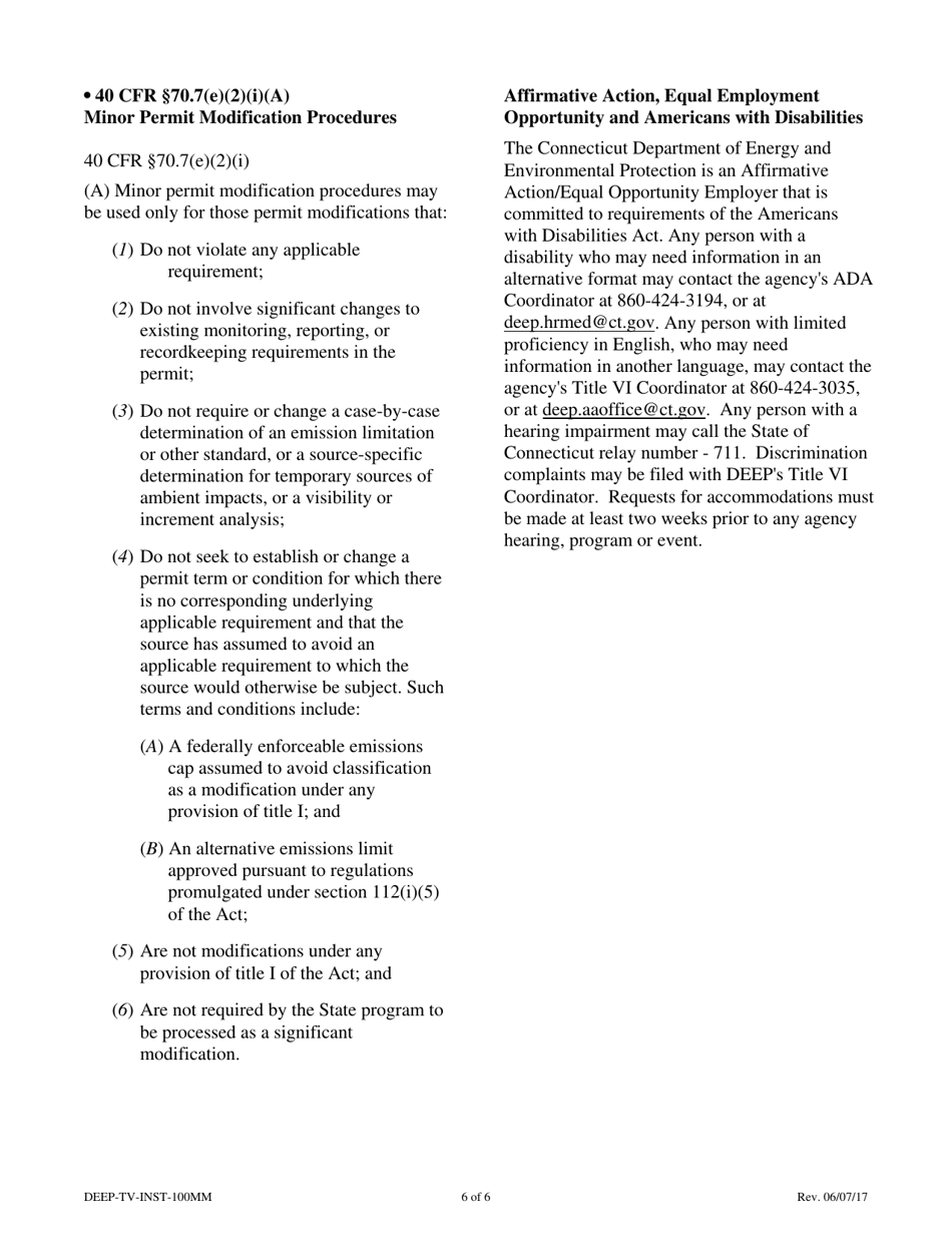 Instructions for Form DEEP-TV-APP-100MM Minor Modification Application for an Existing Title V Permit - Connecticut, Page 6