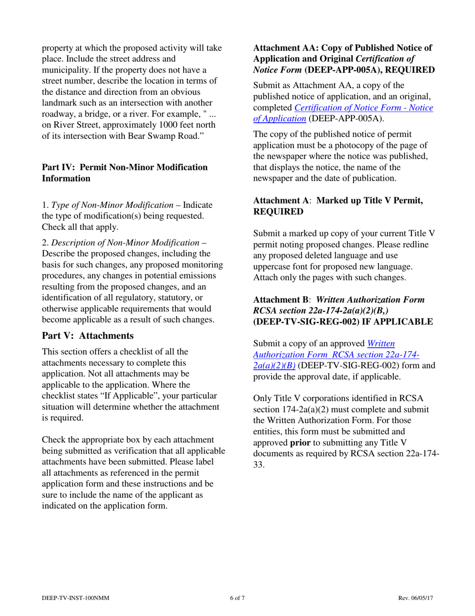 Instructions for Form DEEP-TV-APP-100NMM Non-minor Modification Application for an Existing Title V Permit - Connecticut, Page 6