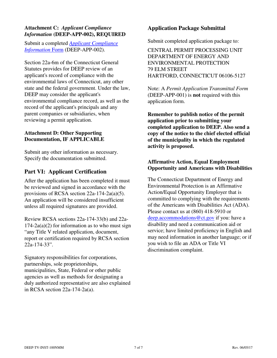 Instructions for Form DEEP-TV-APP-100NMM Non-minor Modification Application for an Existing Title V Permit - Connecticut, Page 7