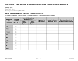 Document preview: Form DEEP-TV-APP-103 Attachment E Total Regulated Air Pollutants Emitted Within Operating Scenarios - Connecticut