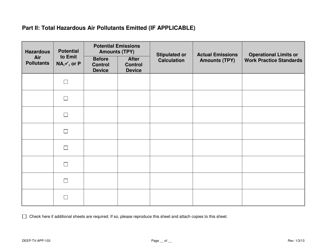 Form DEEP-TV-APP-103 Attachment E Total Regulated Air Pollutants Emitted Within Operating Scenarios - Connecticut, Page 2