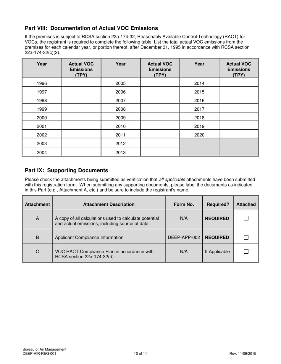 Form DEEP-AIR-REG-001 General Permit to Limit Potential to Emit From Major Stationary Sources of Air Pollution Registration Form - Connecticut, Page 10
