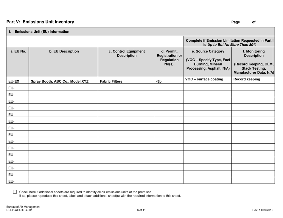 Form DEEP-AIR-REG-001 General Permit to Limit Potential to Emit From Major Stationary Sources of Air Pollution Registration Form - Connecticut, Page 6