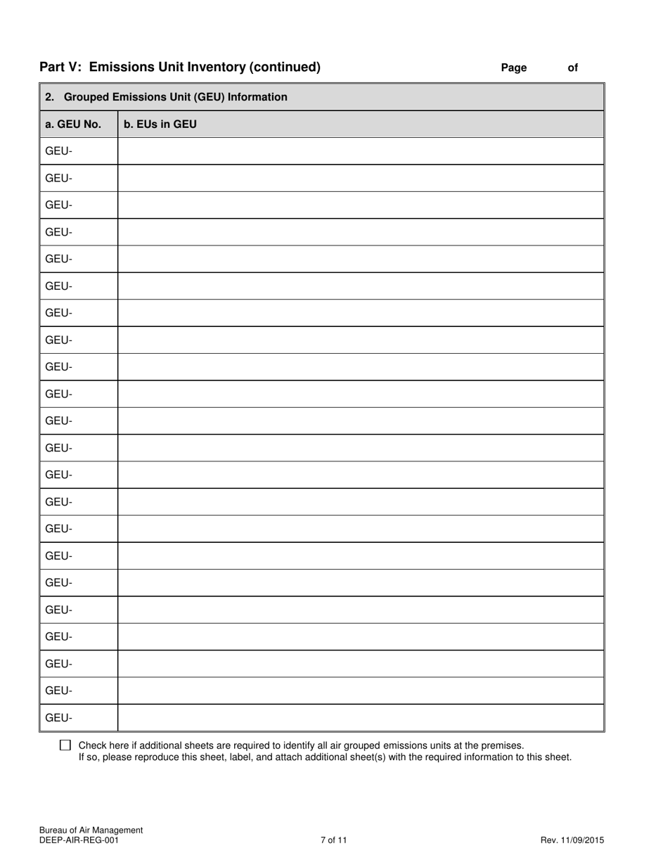 Form DEEP-AIR-REG-001 General Permit to Limit Potential to Emit From Major Stationary Sources of Air Pollution Registration Form - Connecticut, Page 7