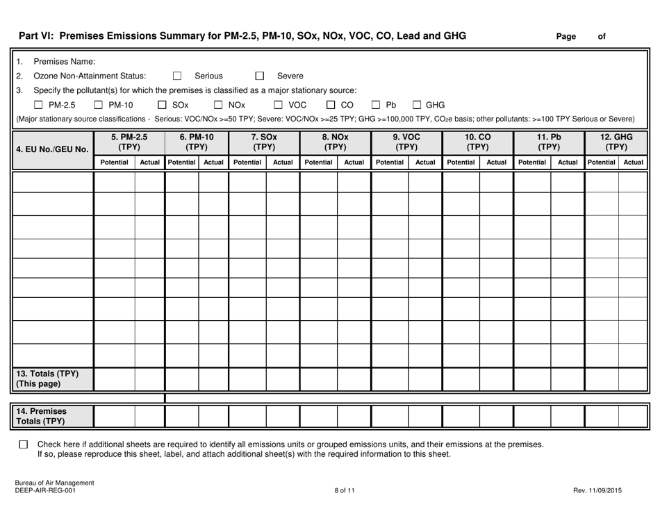 Form DEEP-AIR-REG-001 General Permit to Limit Potential to Emit From Major Stationary Sources of Air Pollution Registration Form - Connecticut, Page 8