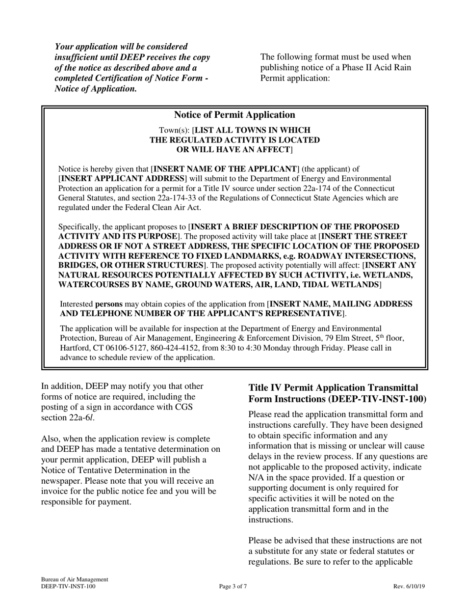 Instructions for Form DEEP-TIV-APP-100 Title IV Permit Application Transmittal Form - Connecticut, Page 3
