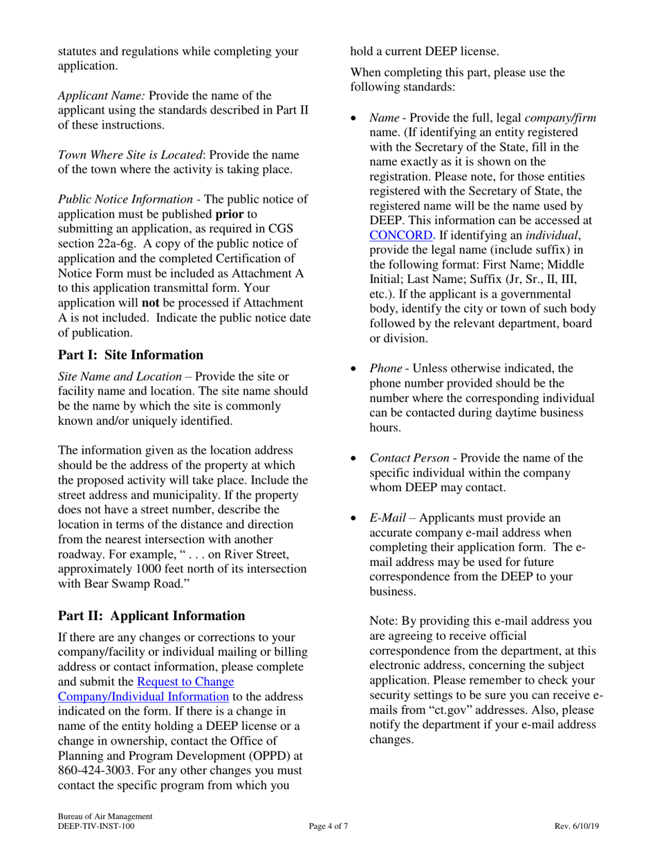 Instructions for Form DEEP-TIV-APP-100 Title IV Permit Application Transmittal Form - Connecticut, Page 4