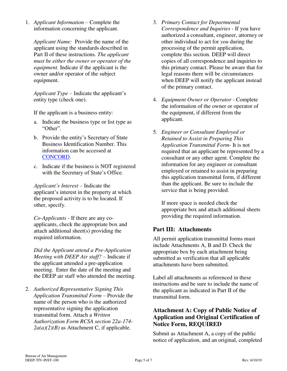 Instructions for Form DEEP-TIV-APP-100 Title IV Permit Application Transmittal Form - Connecticut, Page 5