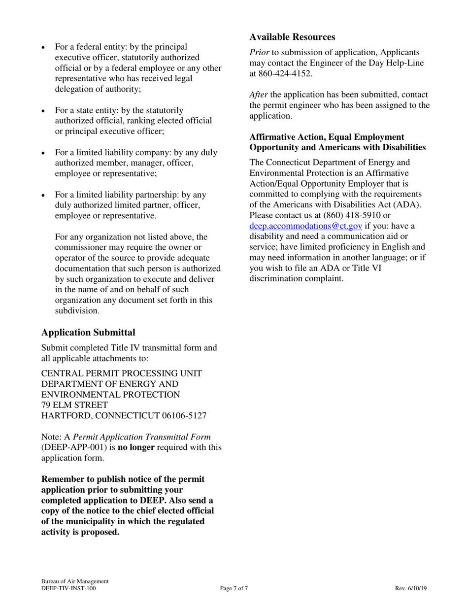 Instructions for Form DEEP-TIV-APP-100 Title IV Permit Application Transmittal Form - Connecticut, Page 7