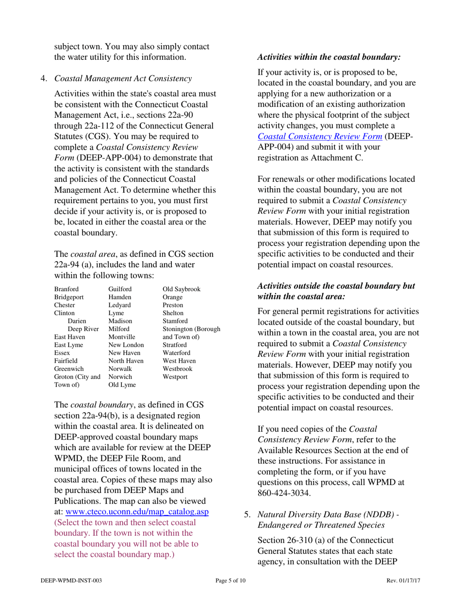 Instructions for Form DEEP-WPMD-REQ-003 Request for Authorization Under the General Permit for Diversion of Water for Consumptive Use: Filing Categories - Connecticut, Page 5
