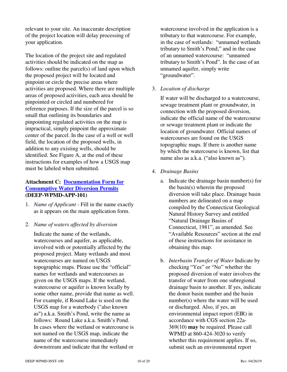Instructions for Form DEEP-WPMD-REQ-100 Permit Application for Diversion of Water for Consumptive Use - Connecticut, Page 10