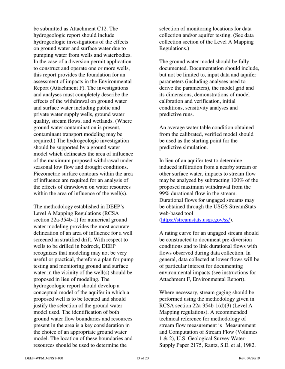 Instructions for Form DEEP-WPMD-REQ-100 Permit Application for Diversion of Water for Consumptive Use - Connecticut, Page 13