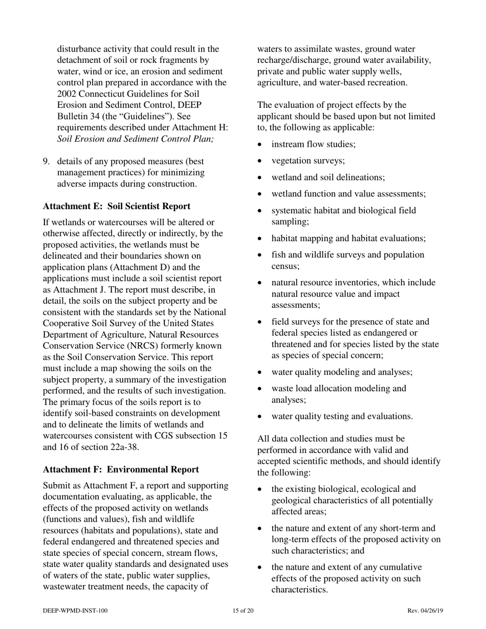 Instructions for Form DEEP-WPMD-REQ-100 Permit Application for Diversion of Water for Consumptive Use - Connecticut, Page 15