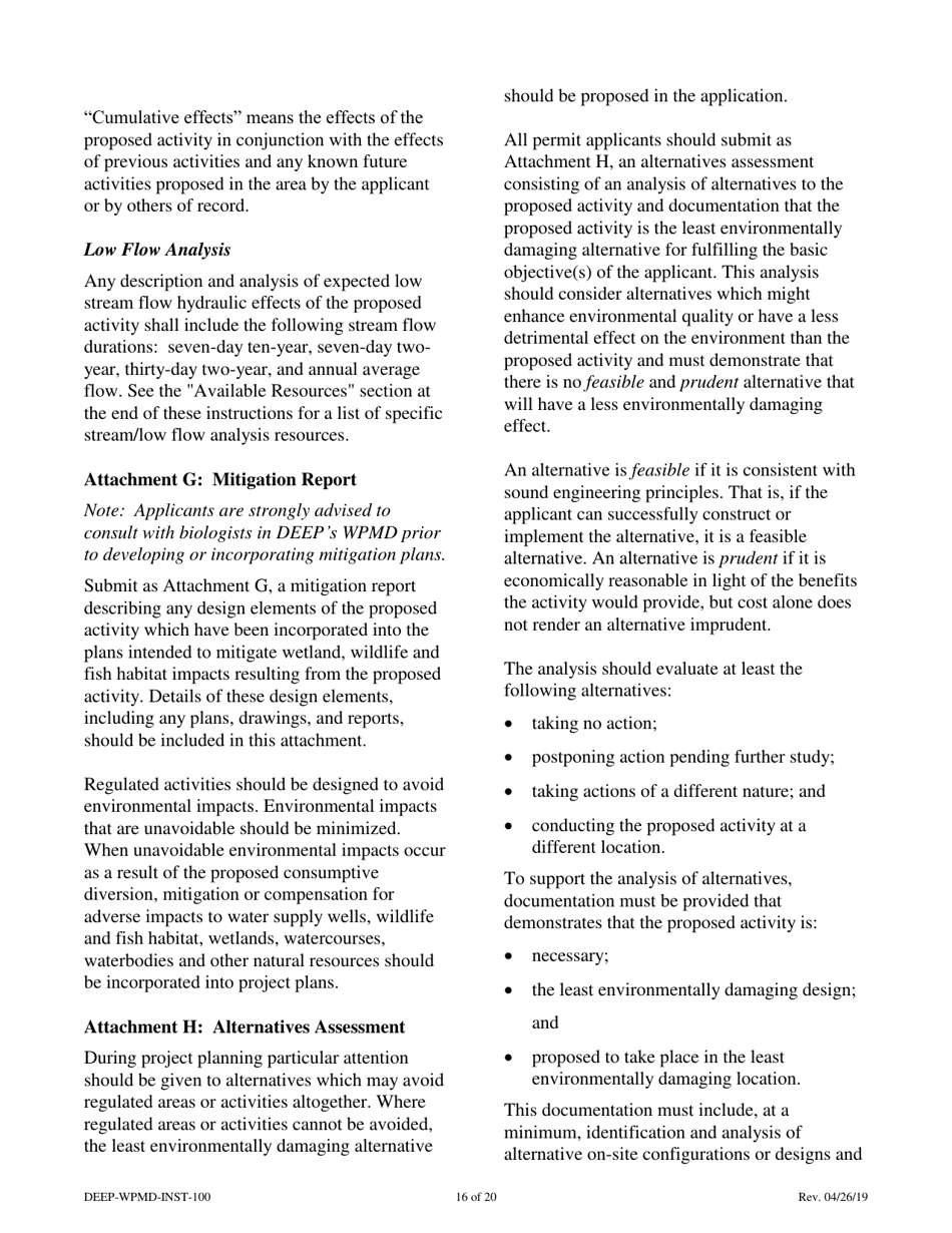 Instructions for Form DEEP-WPMD-REQ-100 Permit Application for Diversion of Water for Consumptive Use - Connecticut, Page 16
