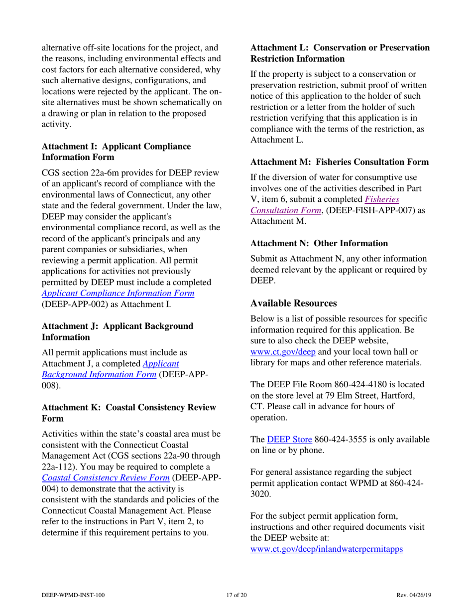 Instructions for Form DEEP-WPMD-REQ-100 Permit Application for Diversion of Water for Consumptive Use - Connecticut, Page 17