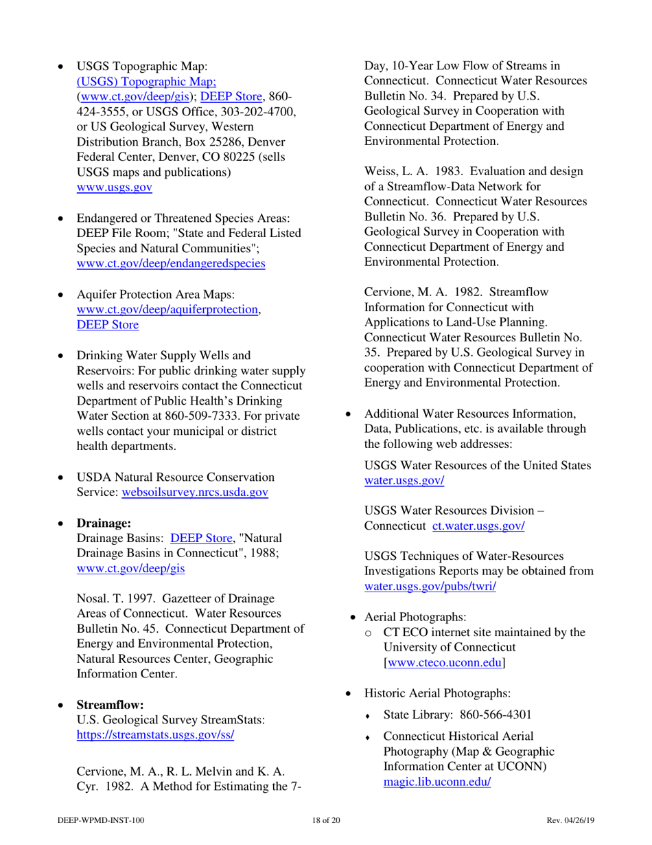 Instructions for Form DEEP-WPMD-REQ-100 Permit Application for Diversion of Water for Consumptive Use - Connecticut, Page 18