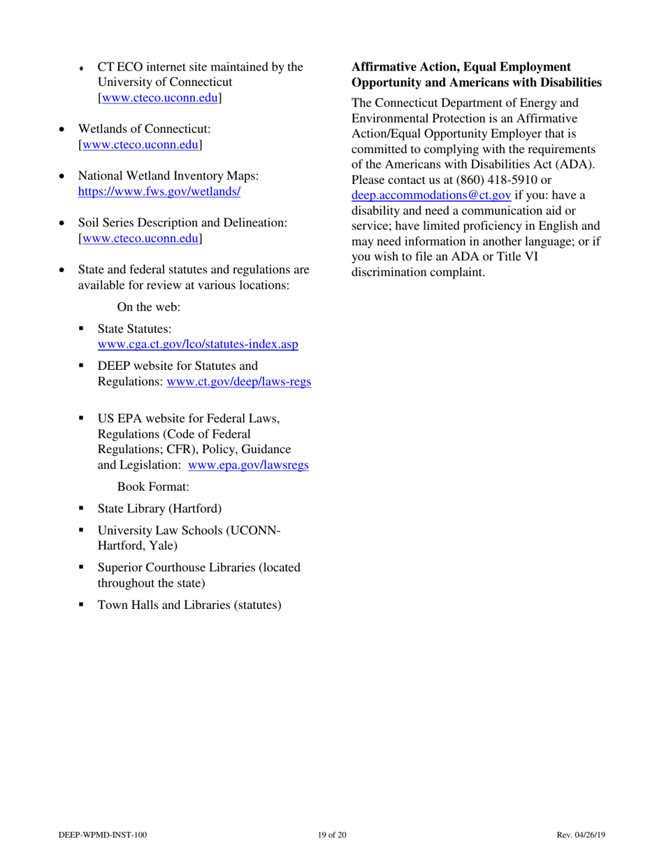Instructions for Form DEEP-WPMD-REQ-100 Permit Application for Diversion of Water for Consumptive Use - Connecticut, Page 19