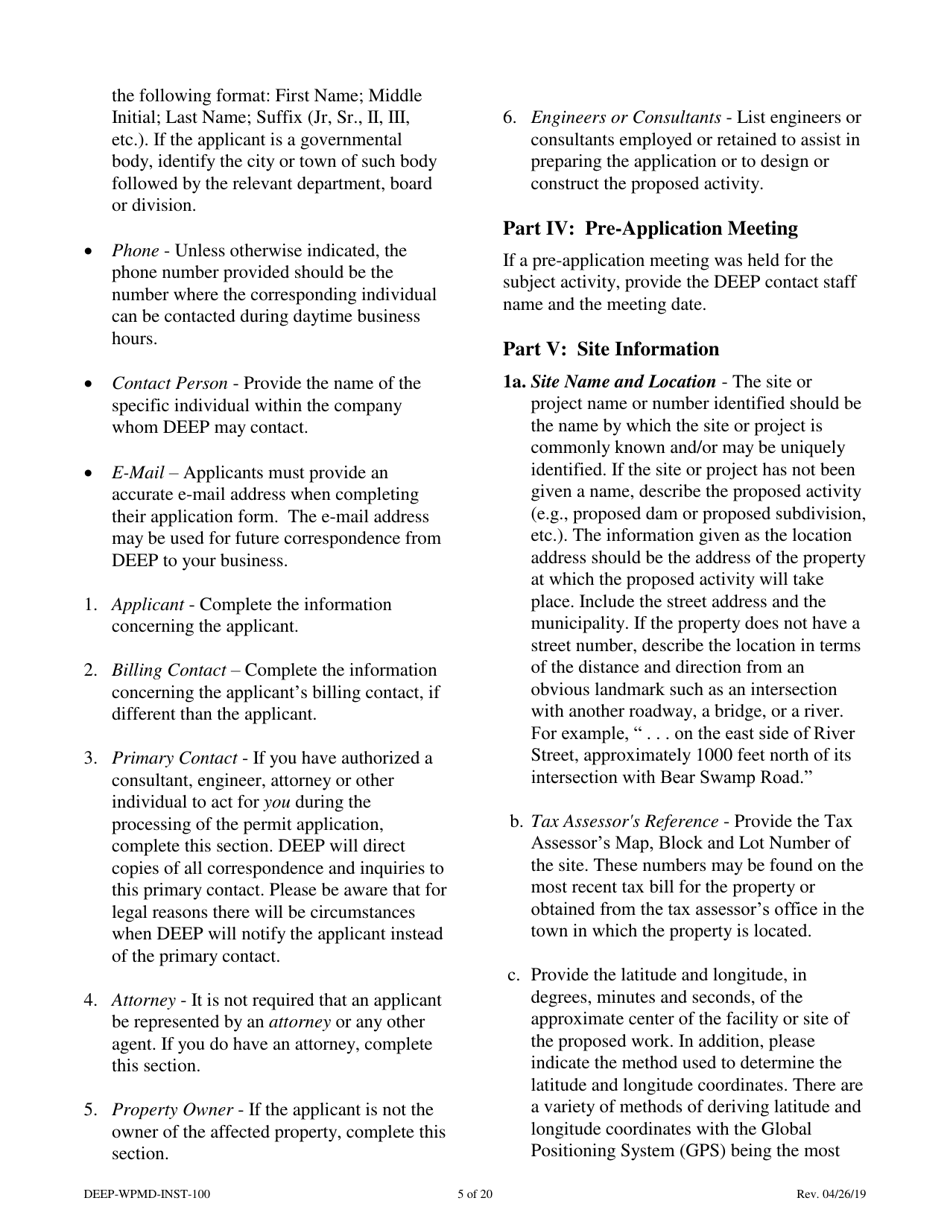 Instructions for Form DEEP-WPMD-REQ-100 Permit Application for Diversion of Water for Consumptive Use - Connecticut, Page 5