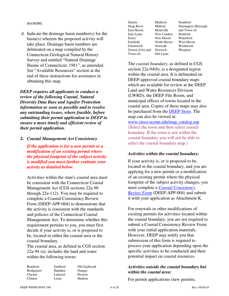 Instructions for Form DEEP-WPMD-REQ-100 Permit Application for Diversion of Water for Consumptive Use - Connecticut, Page 6
