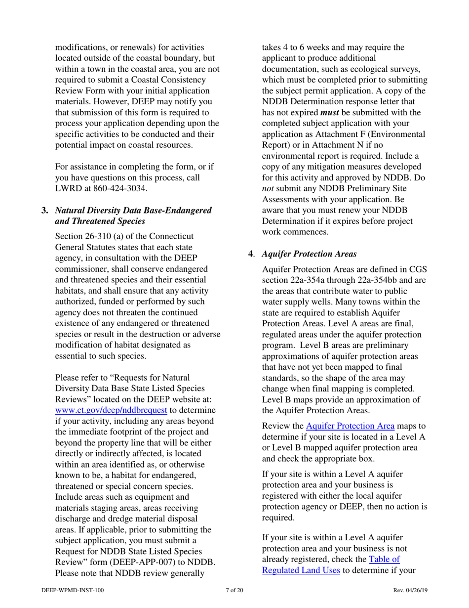 Instructions for Form DEEP-WPMD-REQ-100 Permit Application for Diversion of Water for Consumptive Use - Connecticut, Page 7