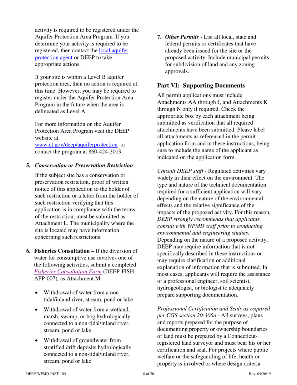 Instructions for Form DEEP-WPMD-REQ-100 Permit Application for Diversion of Water for Consumptive Use - Connecticut, Page 8