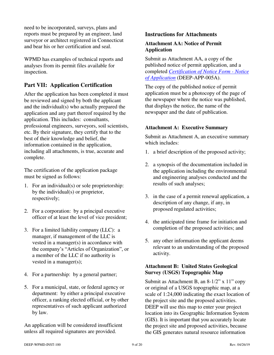 Instructions for Form DEEP-WPMD-REQ-100 Permit Application for Diversion of Water for Consumptive Use - Connecticut, Page 9