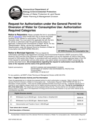 Form DEEP-WPMD-REQ-002 Request for Authorization Under the General Permit for Diversion of Water for Consumptive Use: Authorization Required Categories - Connecticut