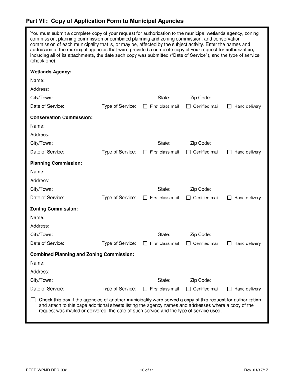 Form DEEP-WPMD-REQ-002 Request for Authorization Under the General Permit for Diversion of Water for Consumptive Use: Authorization Required Categories - Connecticut, Page 10