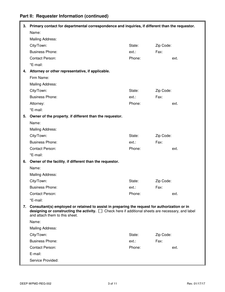 Form DEEP-WPMD-REQ-002 Request for Authorization Under the General Permit for Diversion of Water for Consumptive Use: Authorization Required Categories - Connecticut, Page 3