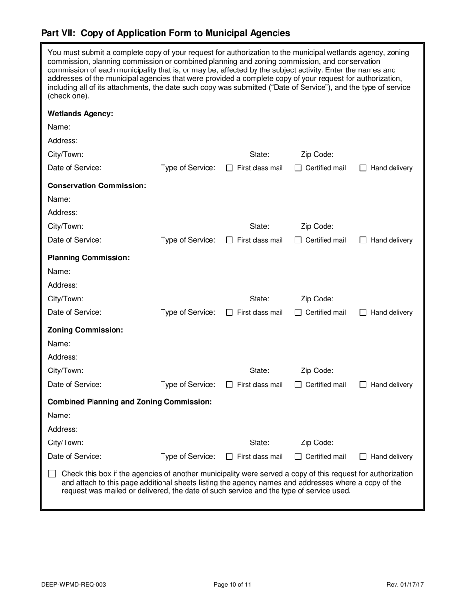 Form DEEP-WPMD-REQ-003 Request for Authorization Under the General Permit for Diversion of Water for Consumptive Use: Filing Categories - Connecticut, Page 10