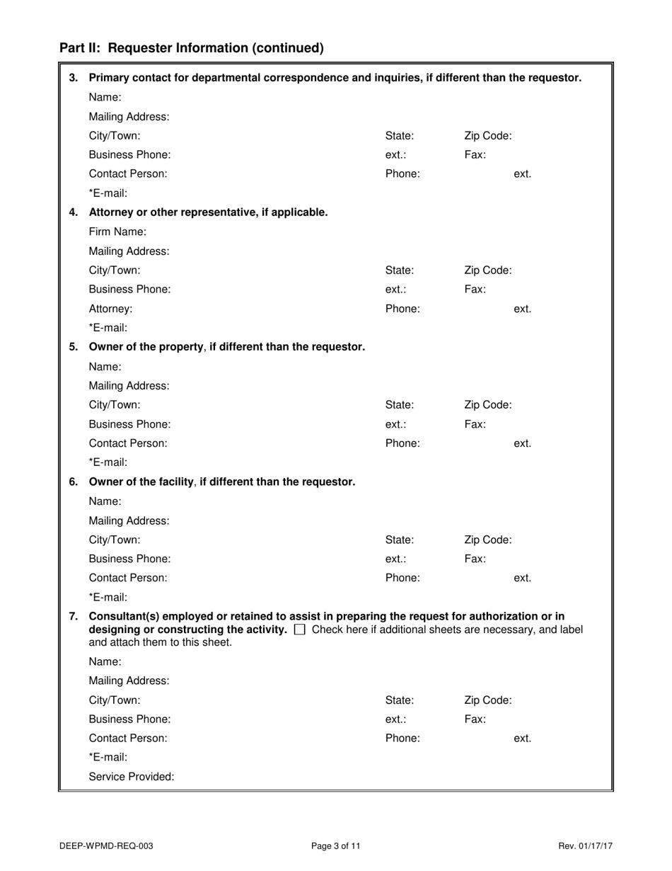 Form DEEP-WPMD-REQ-003 Request for Authorization Under the General Permit for Diversion of Water for Consumptive Use: Filing Categories - Connecticut, Page 3