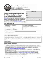 Form DEEP-OPPD-APP-100 Permit Application for a Section 401 Water Quality Certificate - FERC Hydropower Projects - Connecticut