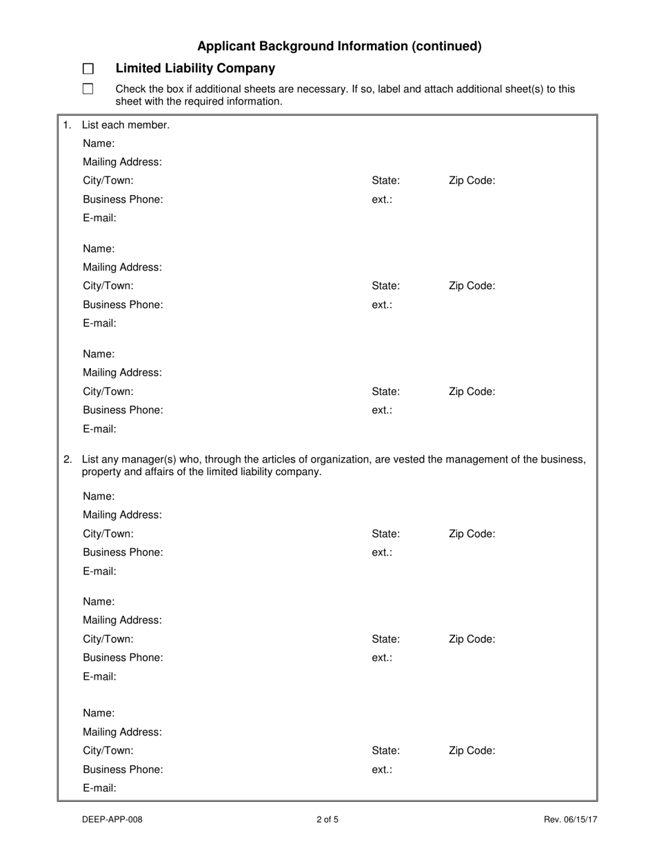 Form DEEP-APP-008 Applicant Background Information - Connecticut, Page 2