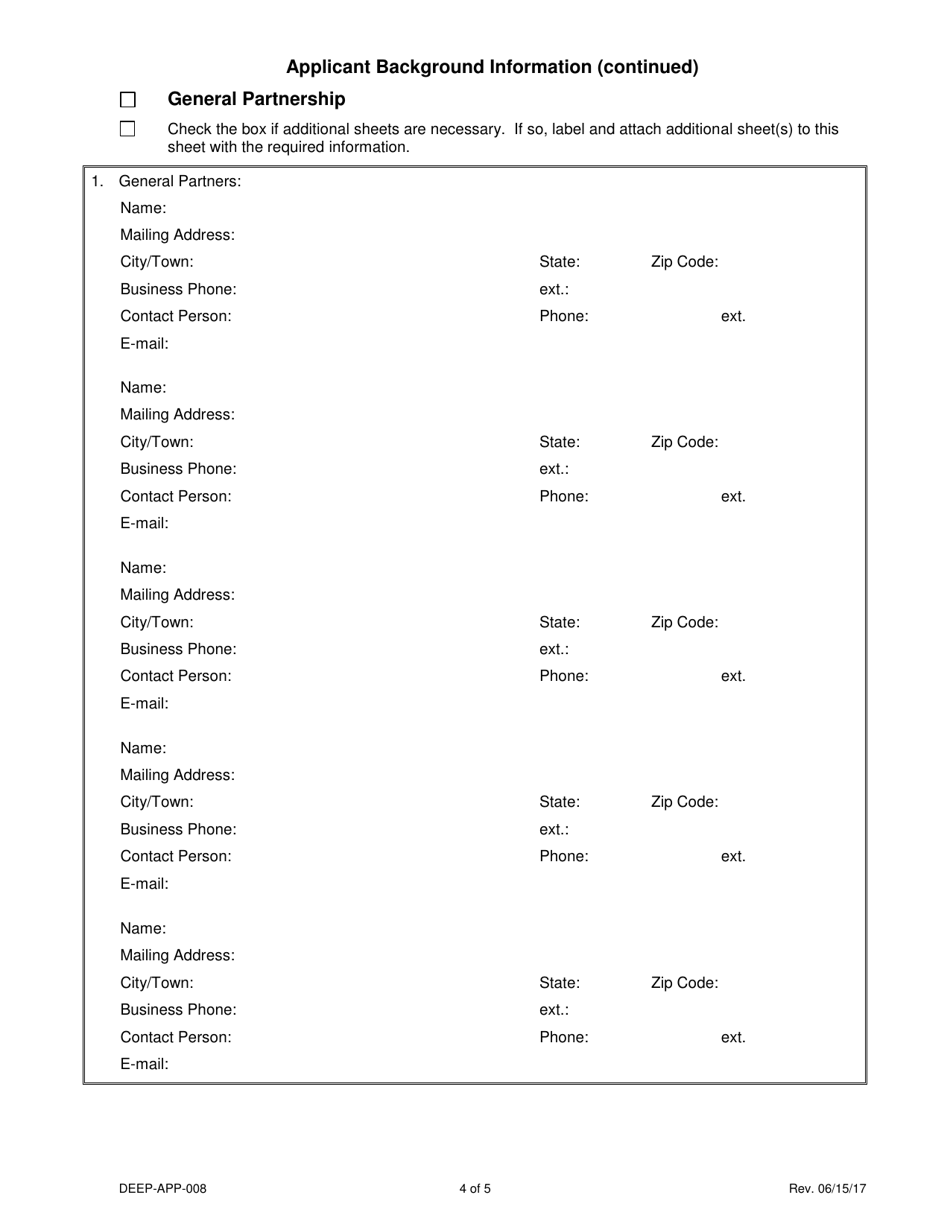 Form DEEP-APP-008 Applicant Background Information - Connecticut, Page 4