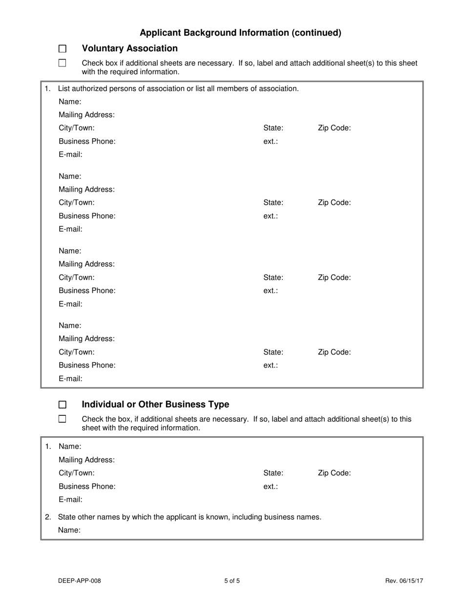 Form DEEP-APP-008 Applicant Background Information - Connecticut, Page 5