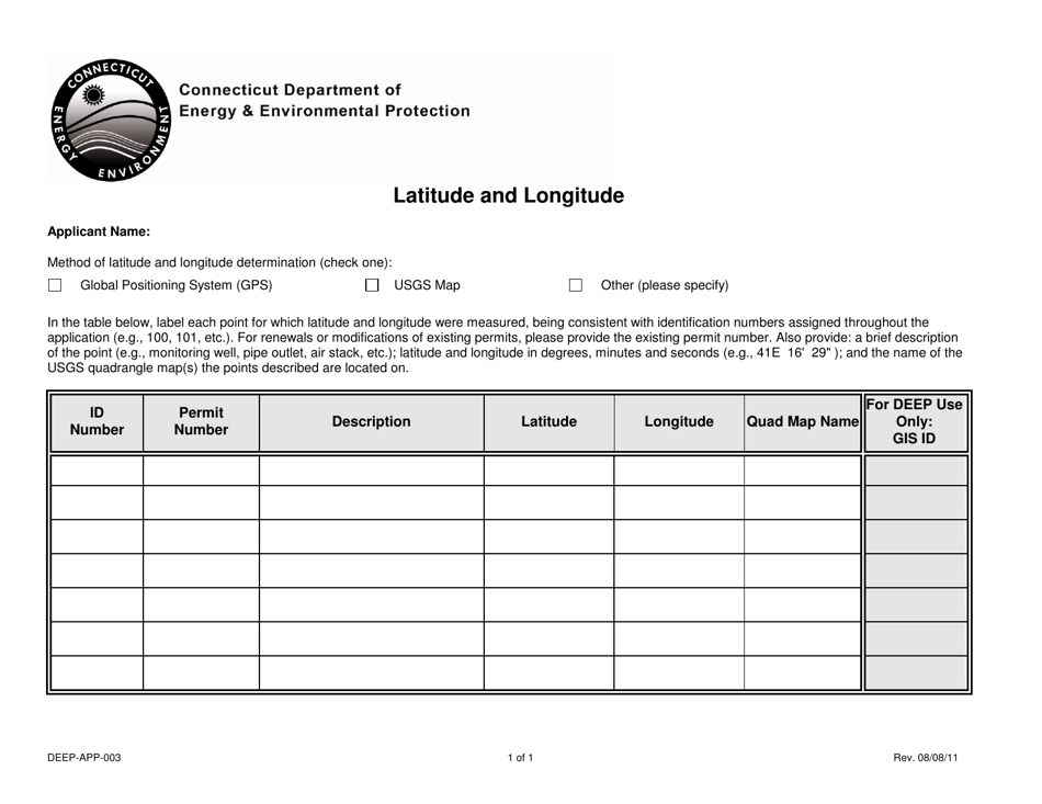 Form DEEP-APP-003 Latitude and Longitude - Connecticut, Page 1