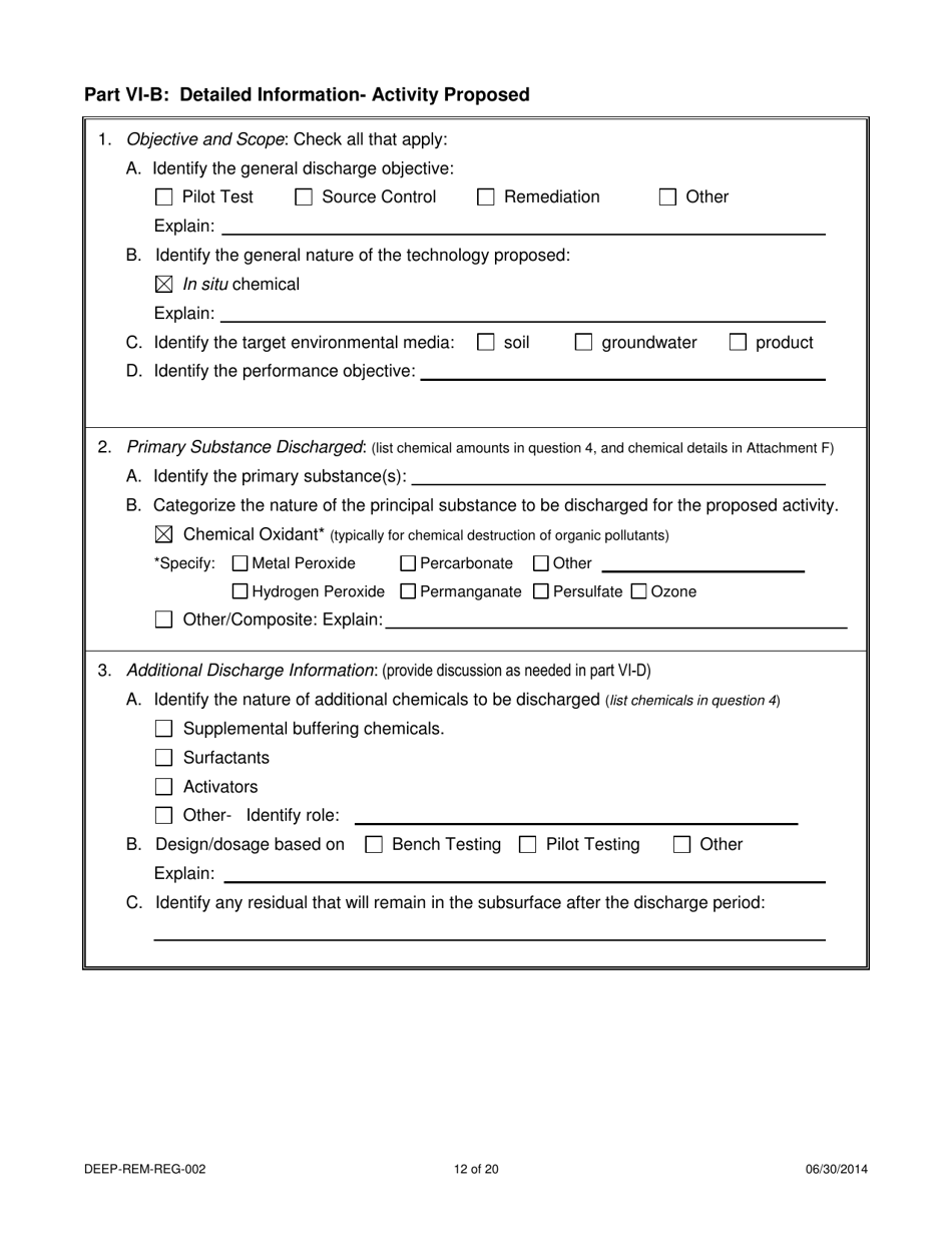 Form DEEP-REM-REG-002 Registration Form General Permit for in Situ Remediation: Chemical Oxidation - Connecticut, Page 12