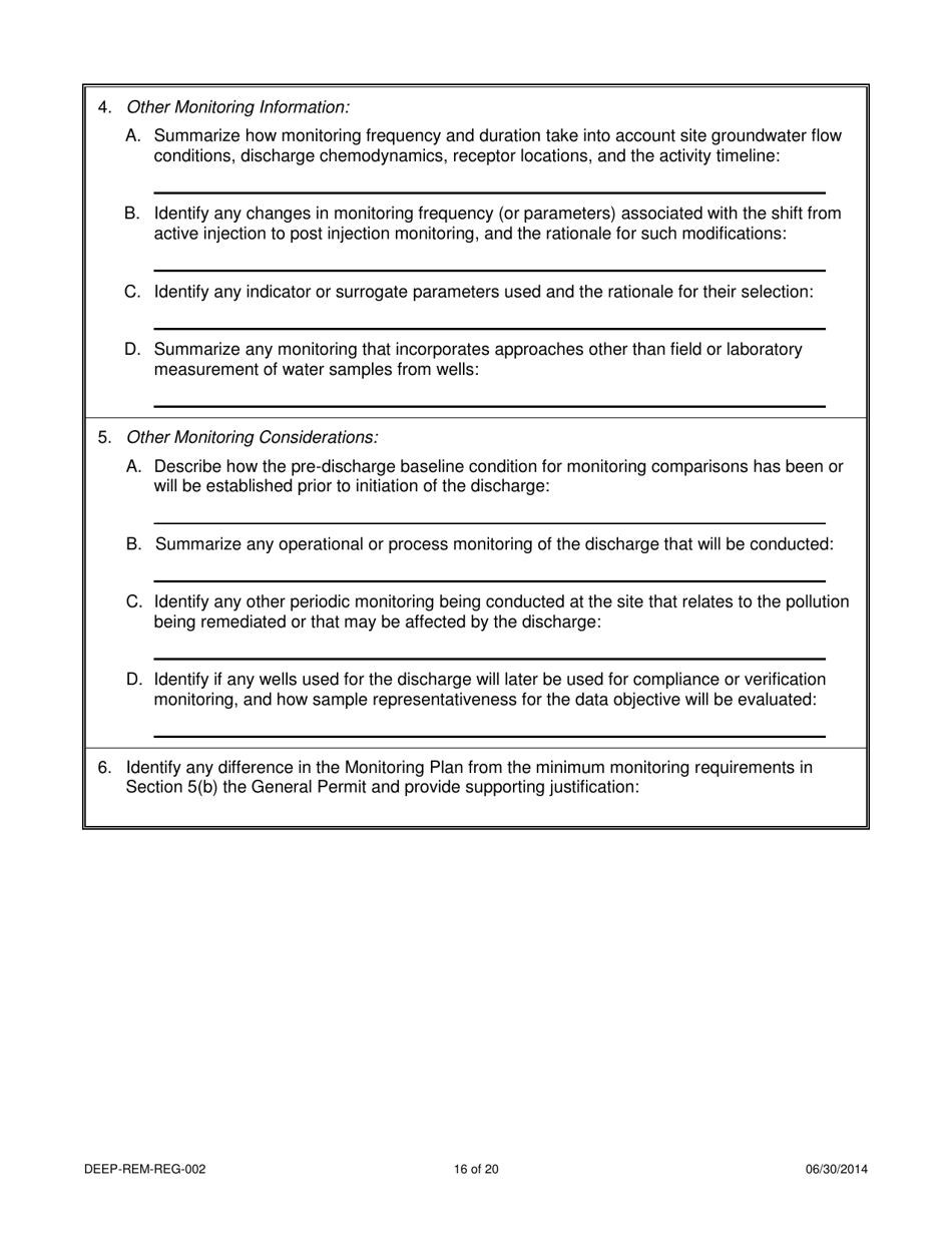 Form DEEP-REM-REG-002 Registration Form General Permit for in Situ Remediation: Chemical Oxidation - Connecticut, Page 16