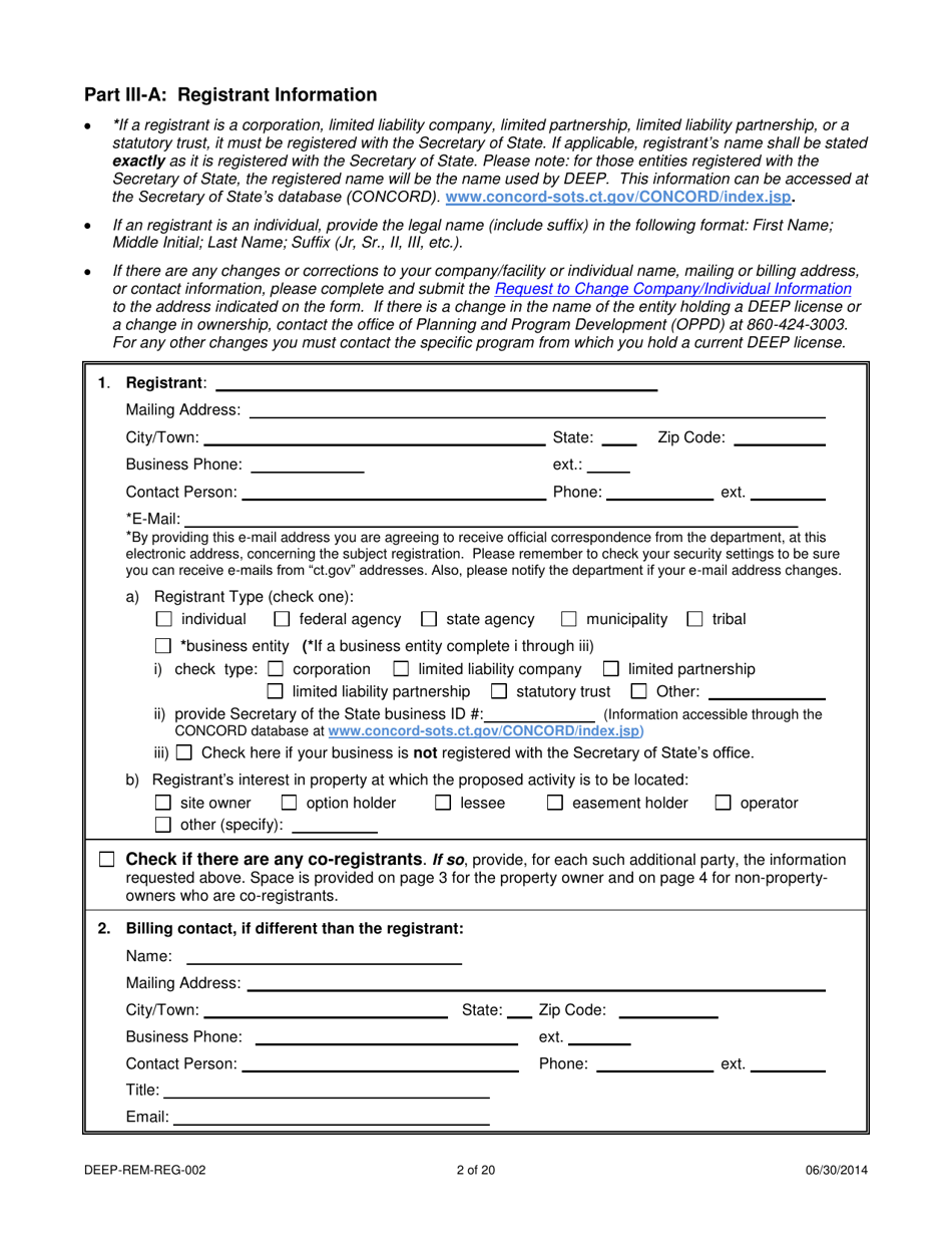 Form DEEP-REM-REG-002 Registration Form General Permit for in Situ Remediation: Chemical Oxidation - Connecticut, Page 2