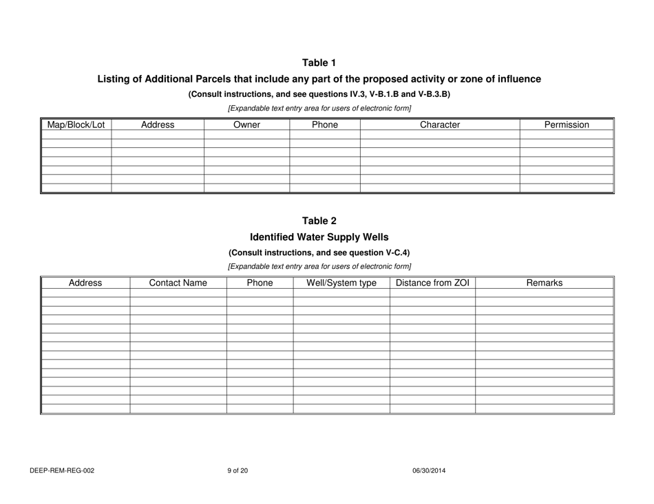 Form DEEP-REM-REG-002 Registration Form General Permit for in Situ Remediation: Chemical Oxidation - Connecticut, Page 9