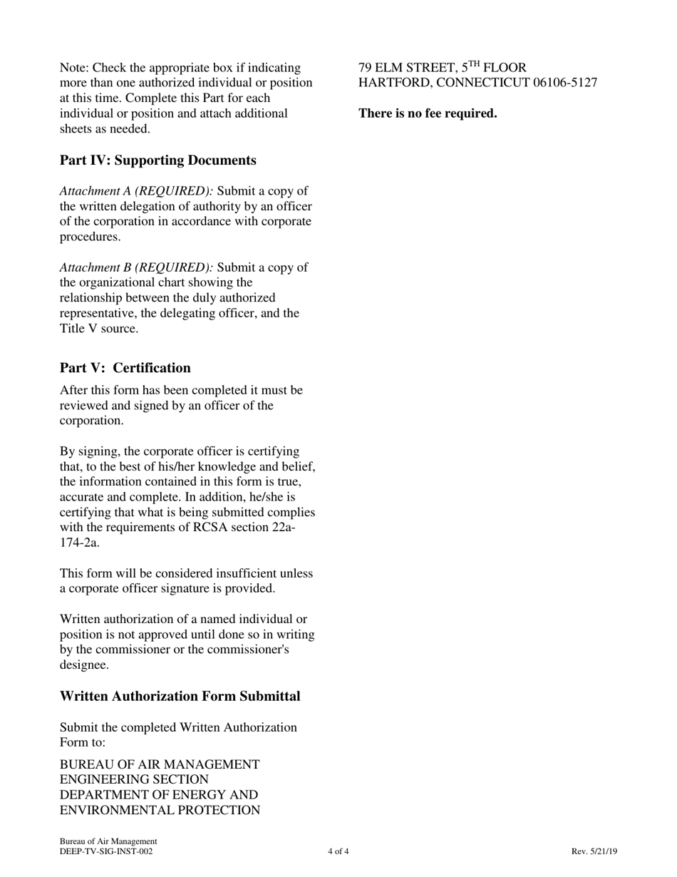 Instructions for Form DEEP-TV-SIG-REG-002 Written Authorization Form Rcsa Section 22a-174-2a(A)(2)(B) - Connecticut, Page 4